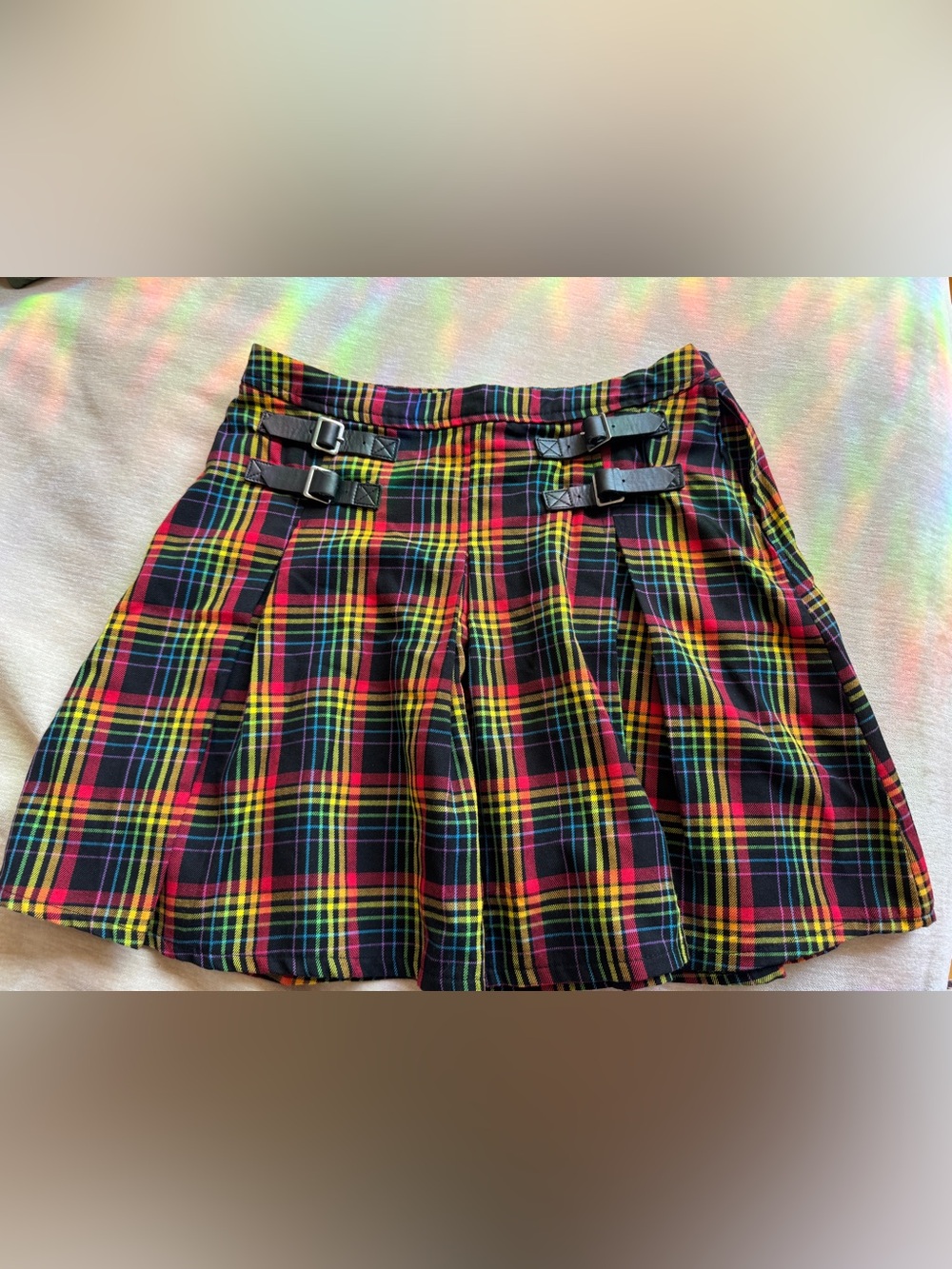 Hot Topic Multicolor Plaid Pleated Mini Skirt - Black Red Yellow Green Blue